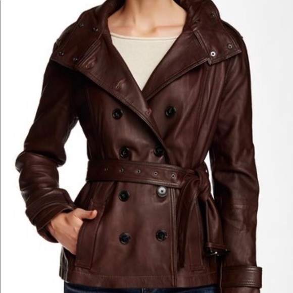 7 For All Mankind Belted Short Leather Trench - Picture 2 of 4